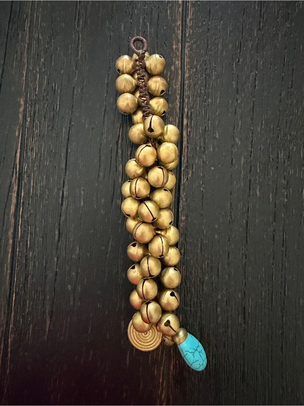 Gold-Tone Jingle Bell Tassel Bracelet with Turquoise Accent